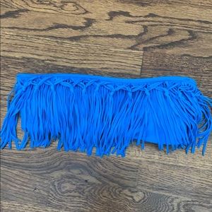 BLUE FRINGE STRAPPLESS BIKINI TOP